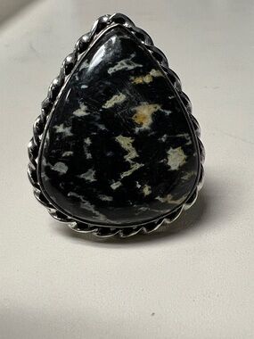 Zebra Jasper Statement Ring with Silver Rope Setting Size 8